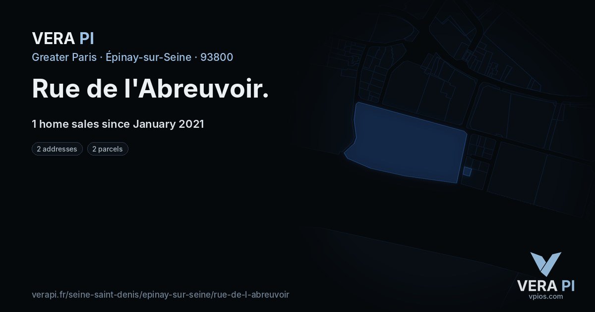 Rue de l'Abreuvoir, Épinay-sur-Seine at night – every parcel coloured by the prices around it, the street's own parcels lit