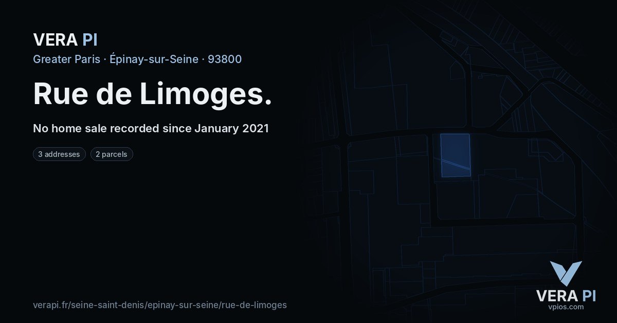 Rue de Limoges, Épinay-sur-Seine at night – every parcel coloured by the prices around it, the street's own parcels lit