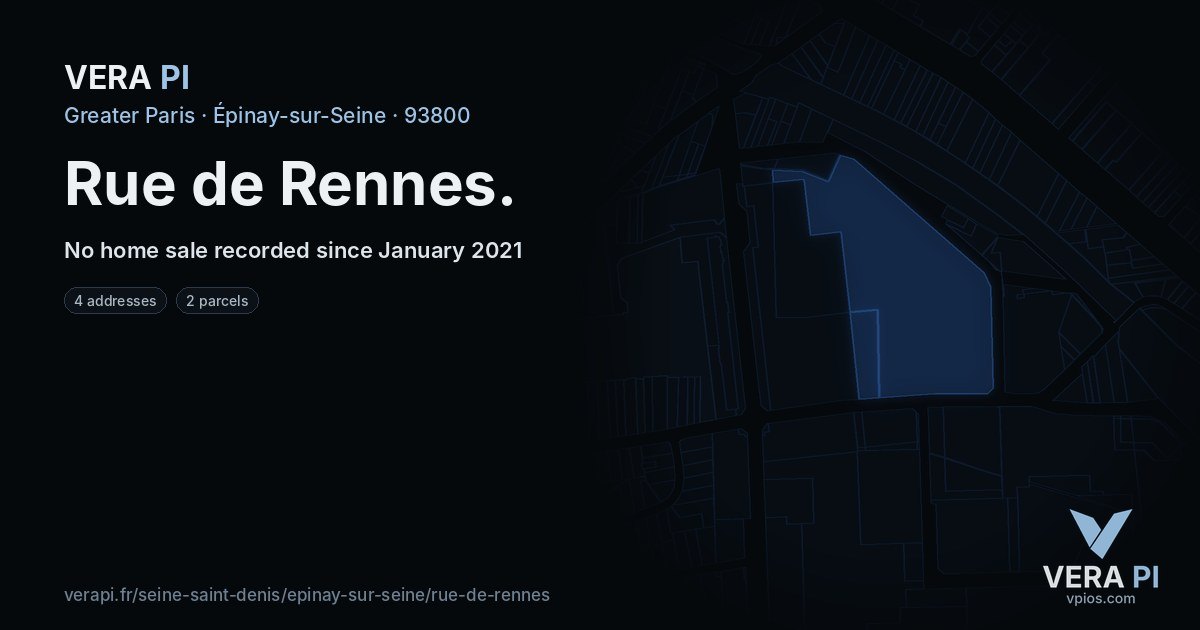 Rue de Rennes, Épinay-sur-Seine at night – every parcel coloured by the prices around it, the street's own parcels lit