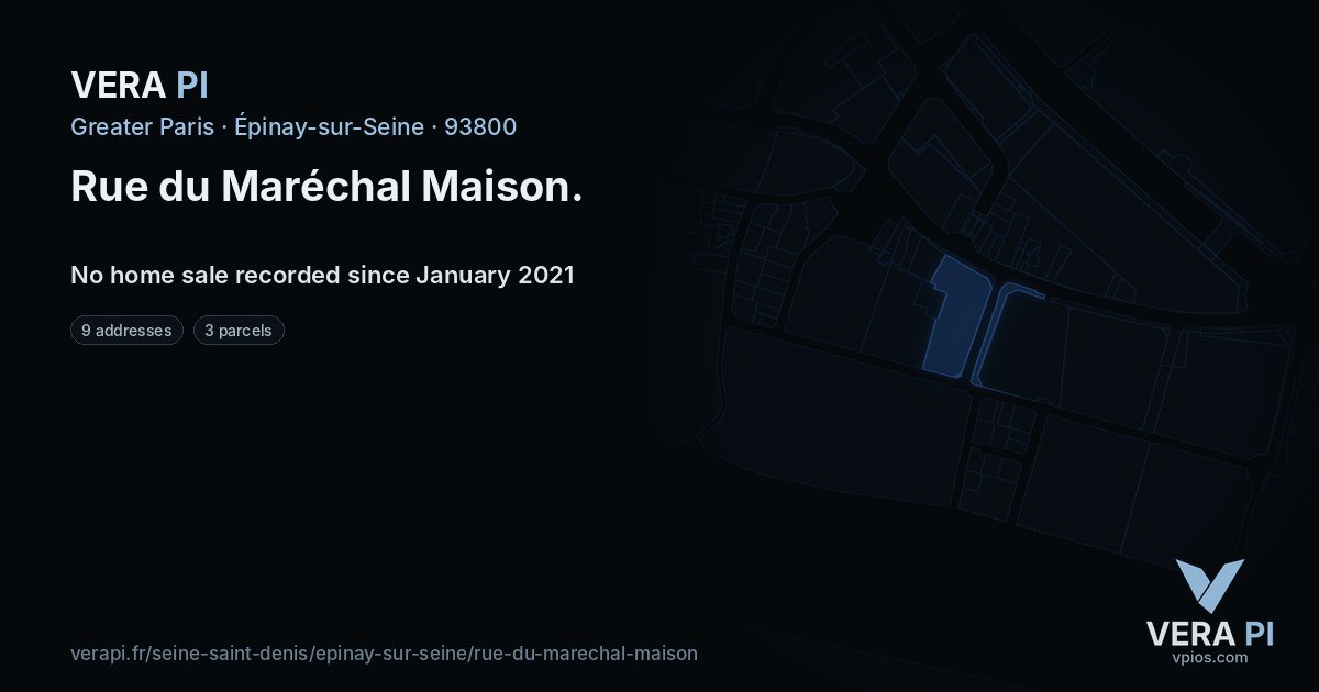 Rue du Maréchal Maison, Épinay-sur-Seine at night – every parcel coloured by the prices around it, the street's own parcels lit