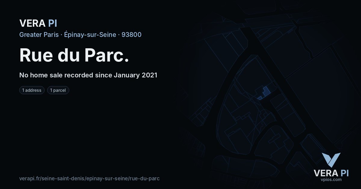 Rue du Parc, Épinay-sur-Seine at night – every parcel coloured by the prices around it, the street's own parcels lit