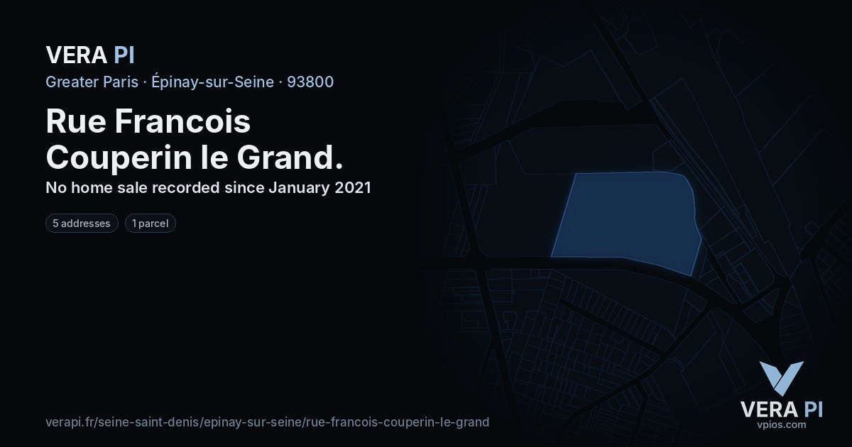 Rue Francois Couperin le Grand, Épinay-sur-Seine at night – every parcel coloured by the prices around it, the street's own parcels lit