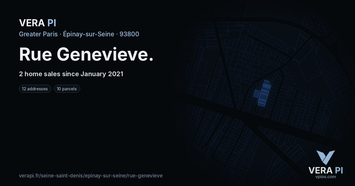 Rue Genevieve, Épinay-sur-Seine at night – every parcel coloured by the prices around it, the street's own parcels lit