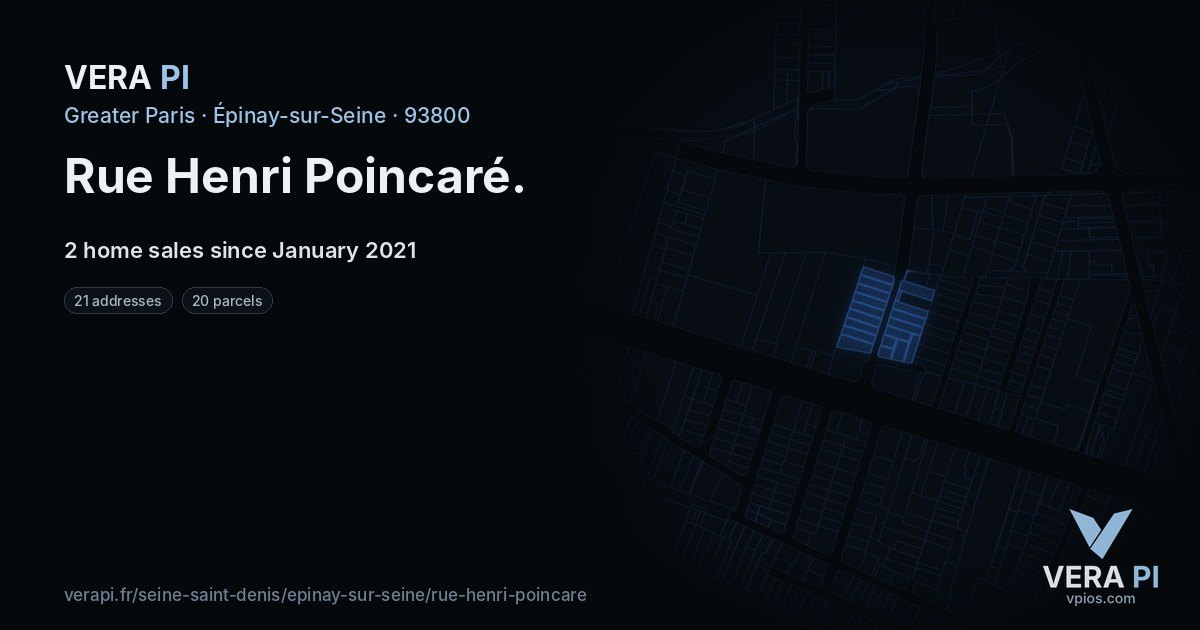 Rue Henri Poincaré, Épinay-sur-Seine at night – every parcel coloured by the prices around it, the street's own parcels lit