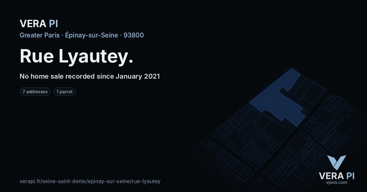 Rue Lyautey, Épinay-sur-Seine at night – every parcel coloured by the prices around it, the street's own parcels lit
