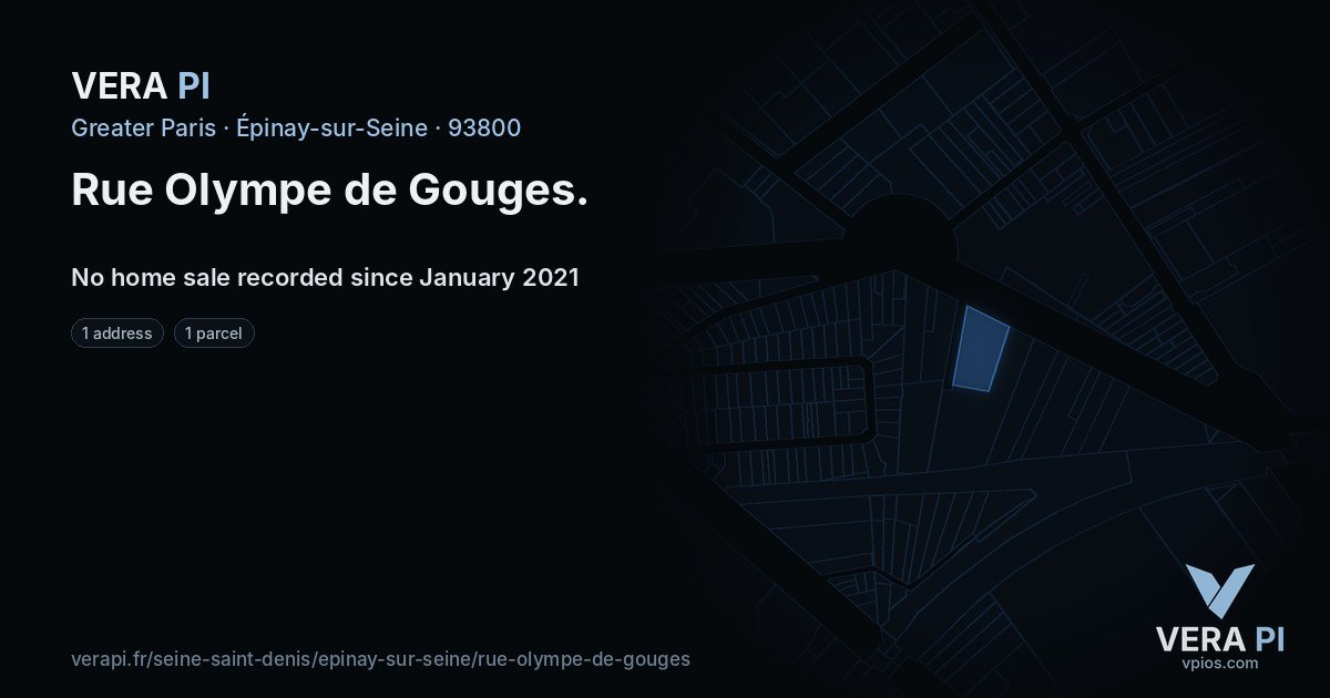 Rue Olympe de Gouges, Épinay-sur-Seine at night – every parcel coloured by the prices around it, the street's own parcels lit