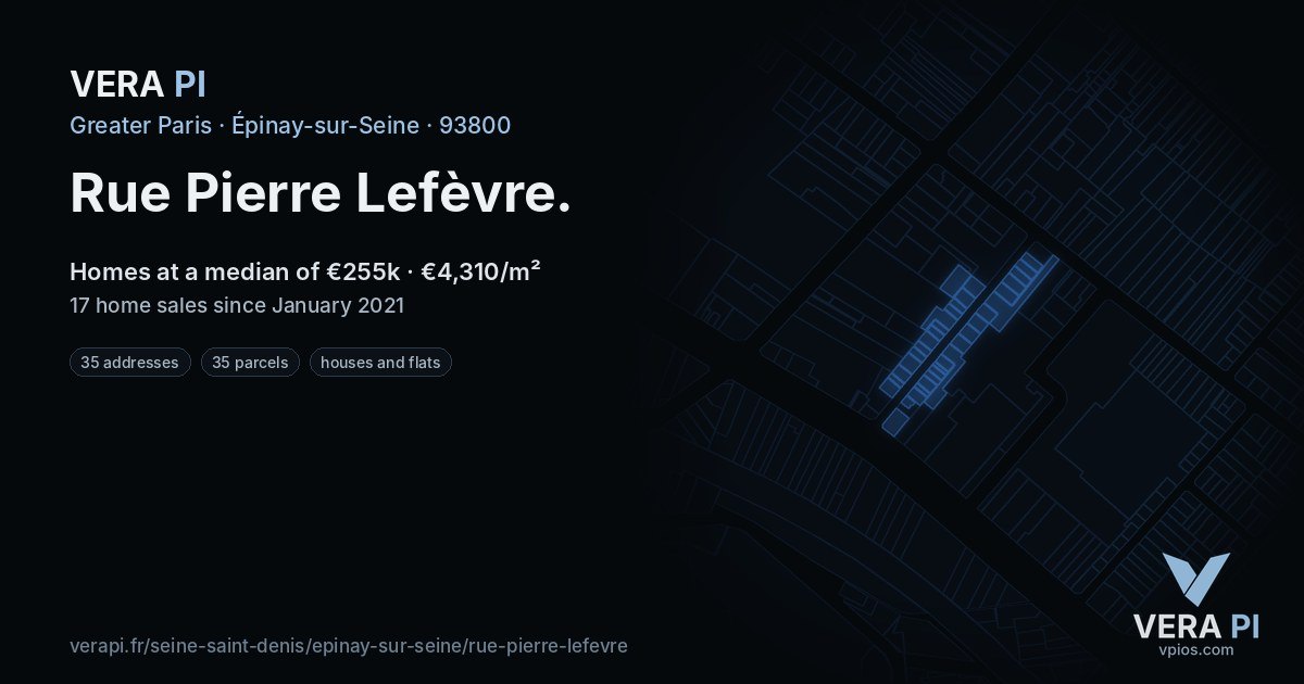 Rue Pierre Lefèvre, Épinay-sur-Seine at night – every parcel coloured by the prices around it, the street's own parcels lit