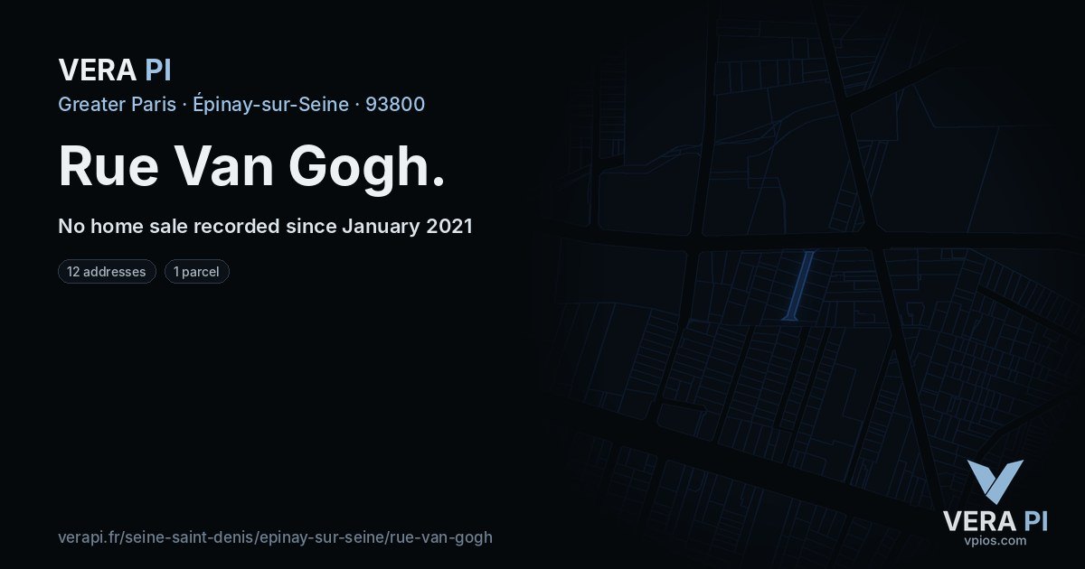 Rue Van Gogh, Épinay-sur-Seine at night – every parcel coloured by the prices around it, the street's own parcels lit