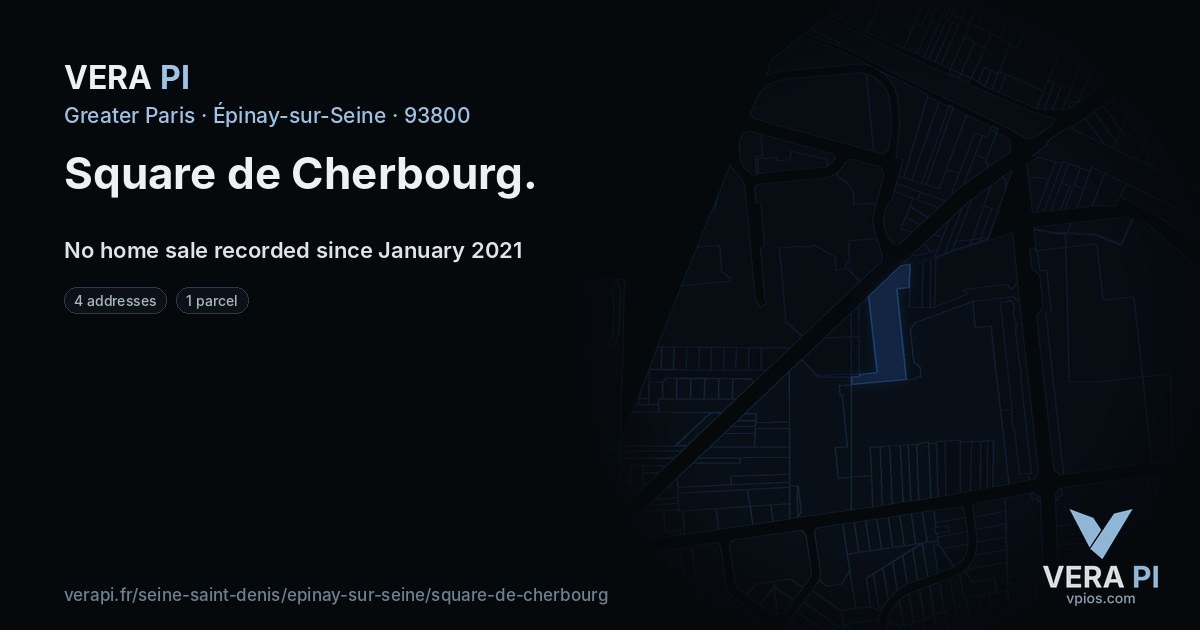 Square de Cherbourg, Épinay-sur-Seine at night – every parcel coloured by the prices around it, the street's own parcels lit