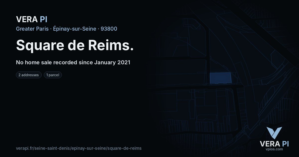 Square de Reims, Épinay-sur-Seine at night – every parcel coloured by the prices around it, the street's own parcels lit