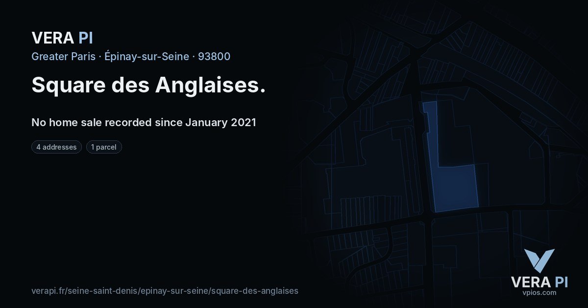 Square des Anglaises, Épinay-sur-Seine at night – every parcel coloured by the prices around it, the street's own parcels lit