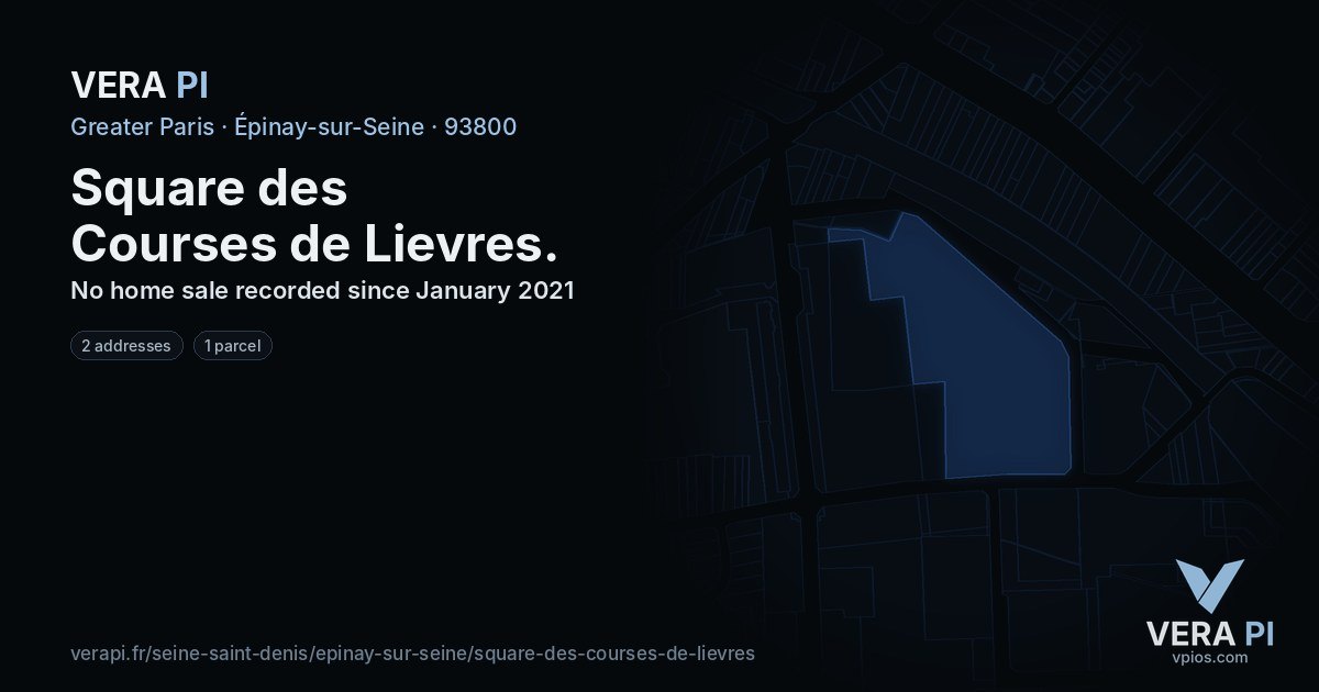 Square des Courses de Lievres, Épinay-sur-Seine at night – every parcel coloured by the prices around it, the street's own parcels lit