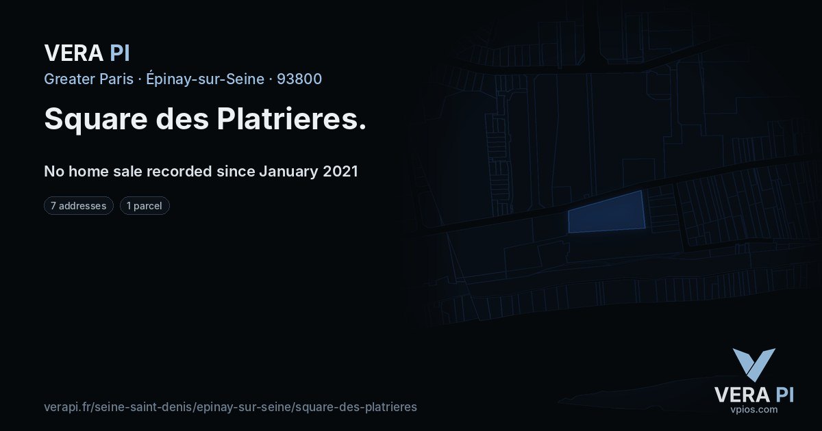 Square des Platrieres, Épinay-sur-Seine at night – every parcel coloured by the prices around it, the street's own parcels lit