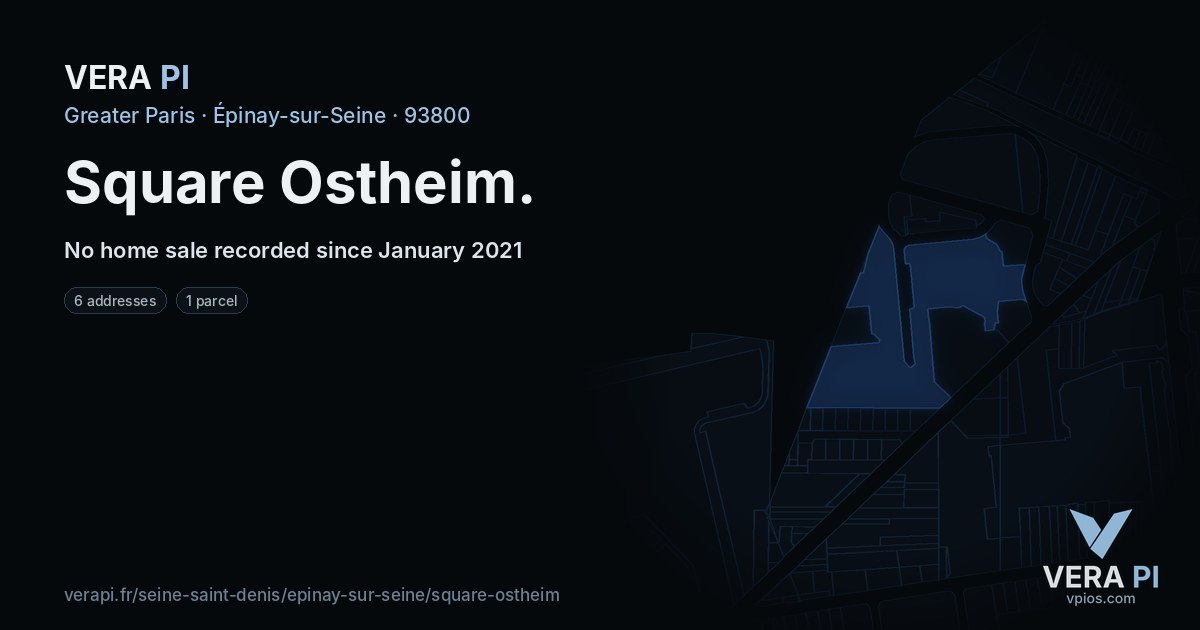 Square Ostheim, Épinay-sur-Seine at night – every parcel coloured by the prices around it, the street's own parcels lit