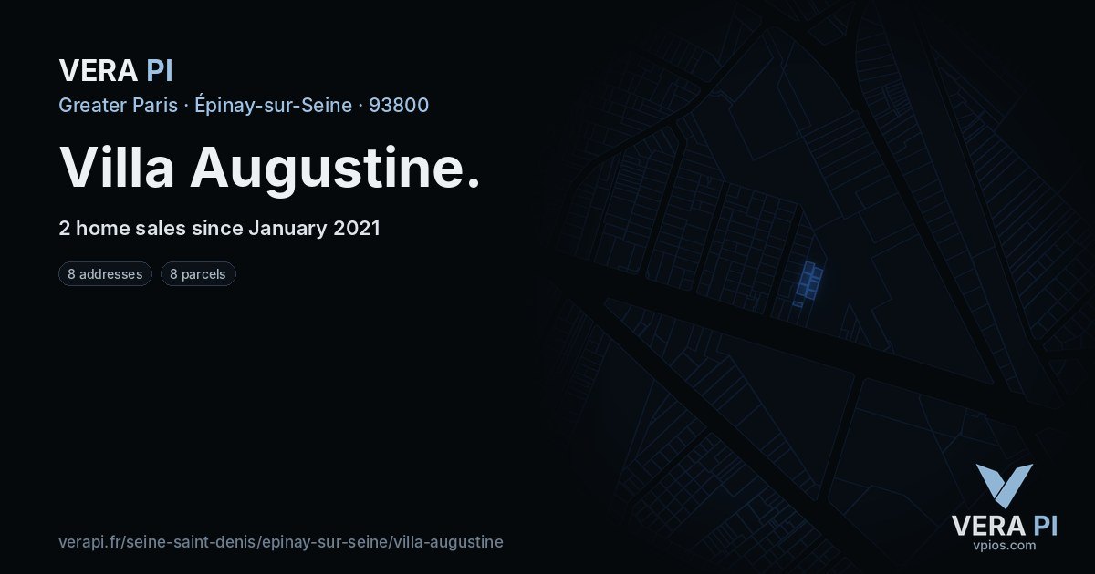 Villa Augustine, Épinay-sur-Seine at night – every parcel coloured by the prices around it, the street's own parcels lit