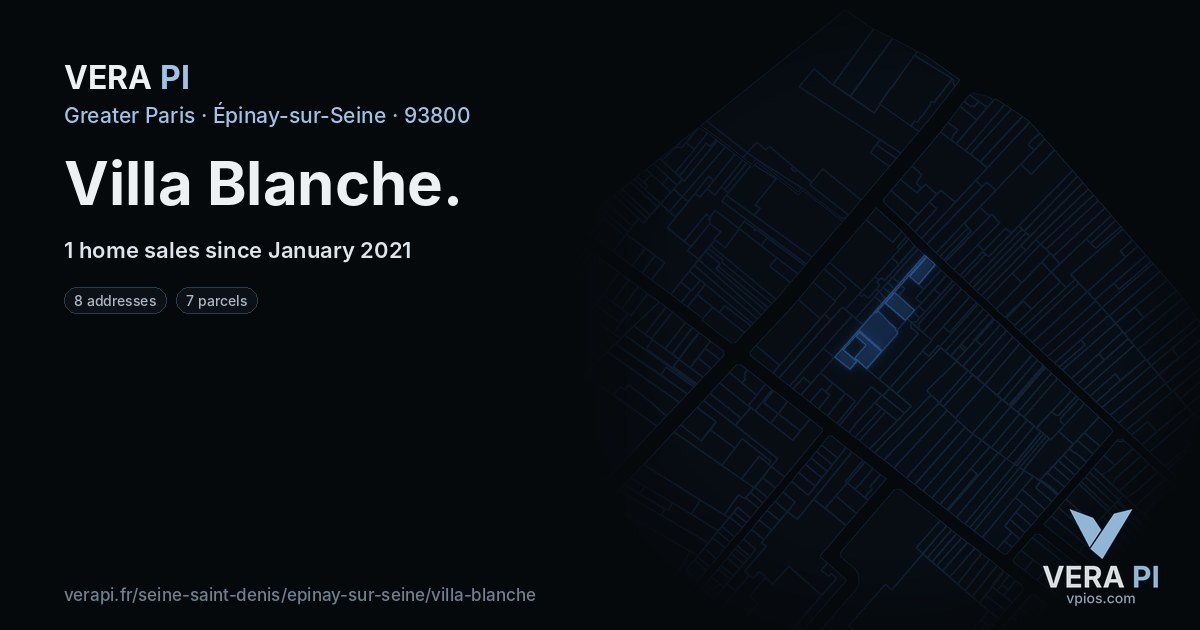 Villa Blanche, Épinay-sur-Seine at night – every parcel coloured by the prices around it, the street's own parcels lit
