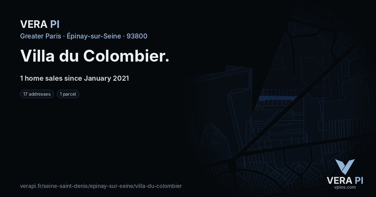 Villa du Colombier, Épinay-sur-Seine at night – every parcel coloured by the prices around it, the street's own parcels lit