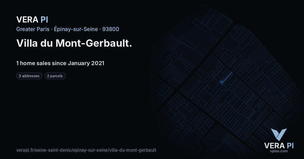 Villa du Mont-Gerbault, Épinay-sur-Seine at night – every parcel coloured by the prices around it, the street's own parcels lit