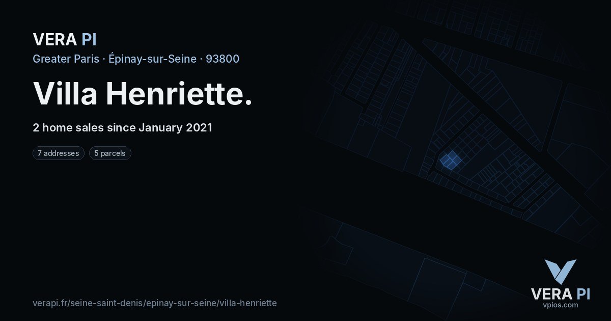 Villa Henriette, Épinay-sur-Seine at night – every parcel coloured by the prices around it, the street's own parcels lit