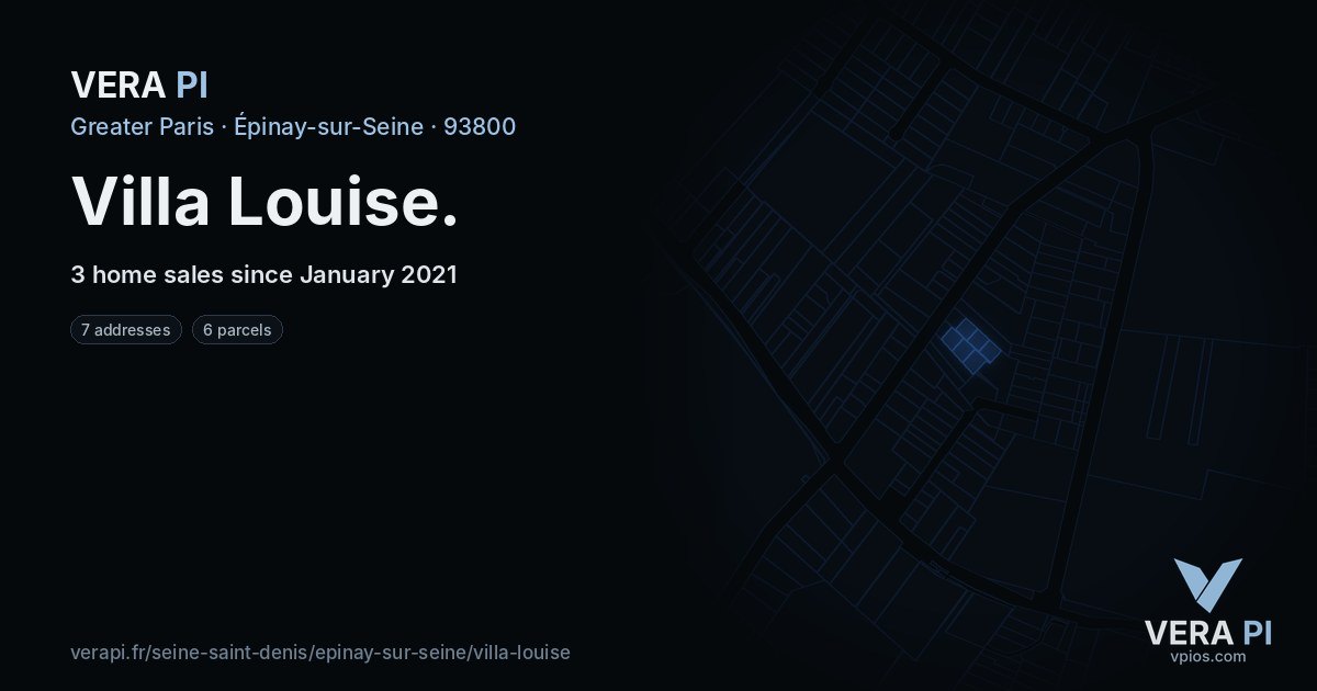 Villa Louise, Épinay-sur-Seine at night – every parcel coloured by the prices around it, the street's own parcels lit