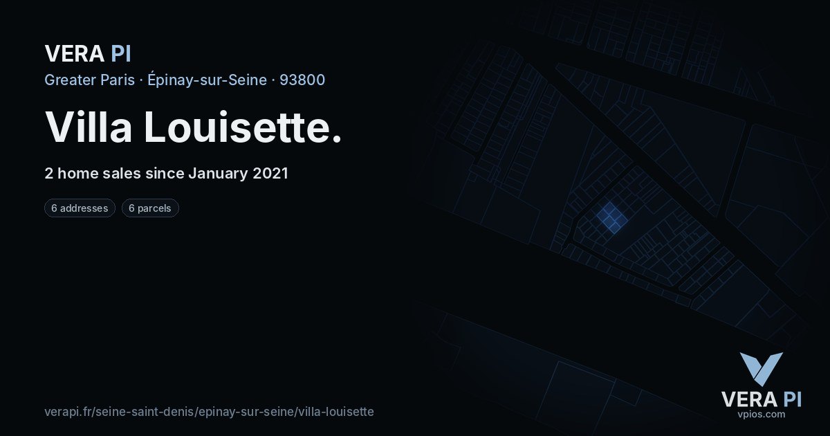 Villa Louisette, Épinay-sur-Seine at night – every parcel coloured by the prices around it, the street's own parcels lit