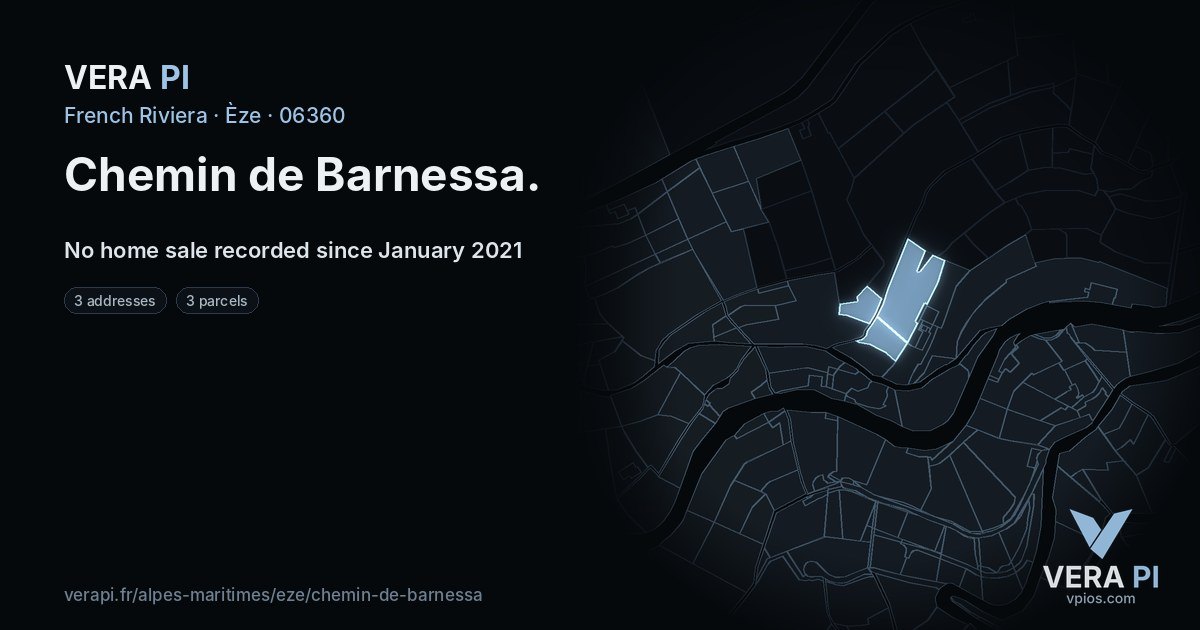 Chemin de Barnessa, Èze at night – every parcel coloured by the prices around it, the street's own parcels lit