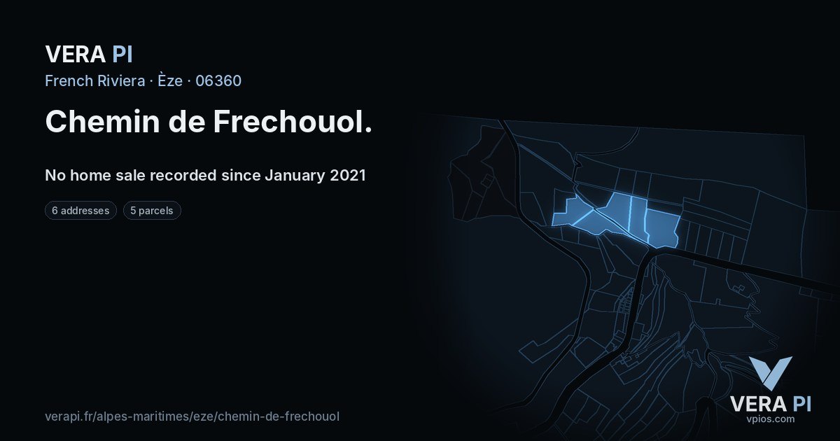 Chemin de Frechouol, Èze at night – every parcel coloured by the prices around it, the street's own parcels lit