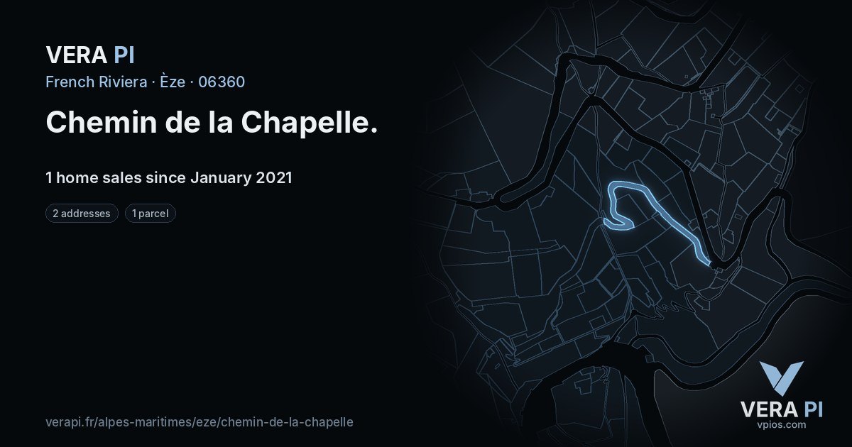 Chemin de la Chapelle, Èze at night – every parcel coloured by the prices around it, the street's own parcels lit
