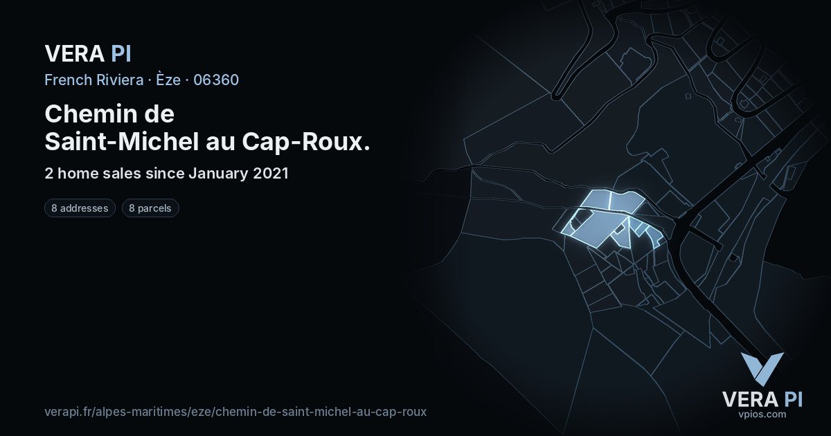 Chemin de Saint-Michel au Cap-Roux, Èze at night – every parcel coloured by the prices around it, the street's own parcels lit