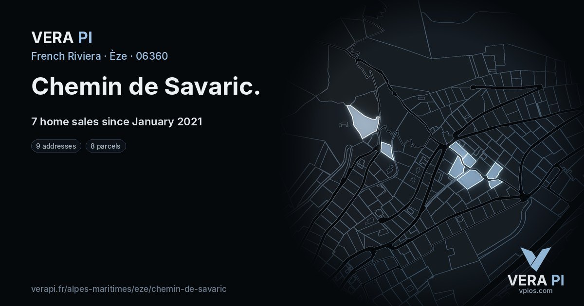 Chemin de Savaric, Èze at night – every parcel coloured by the prices around it, the street's own parcels lit