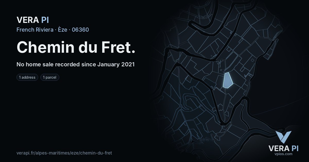 Chemin du Fret, Èze at night – every parcel coloured by the prices around it, the street's own parcels lit