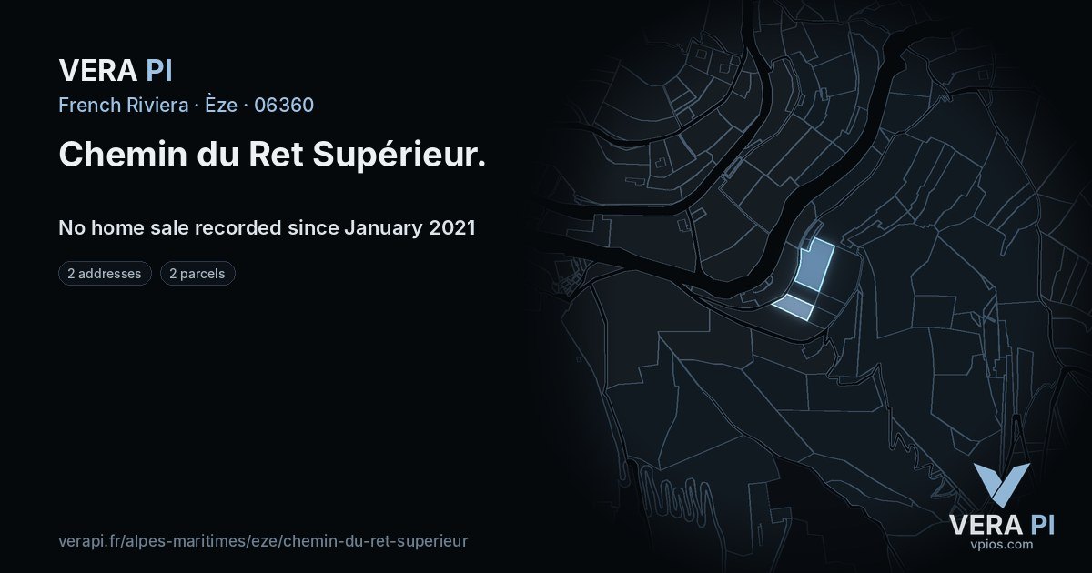 Chemin du Ret Supérieur, Èze at night – every parcel coloured by the prices around it, the street's own parcels lit