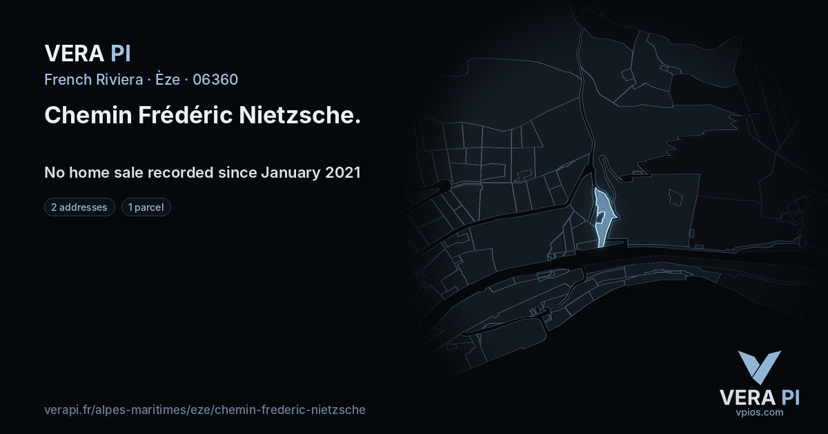 Chemin Frédéric Nietzsche, Èze at night – every parcel coloured by the prices around it, the street's own parcels lit