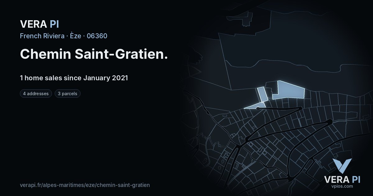 Chemin Saint-Gratien, Èze at night – every parcel coloured by the prices around it, the street's own parcels lit