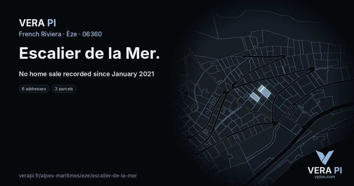 Escalier de la Mer, Èze at night – every parcel coloured by the prices around it, the street's own parcels lit