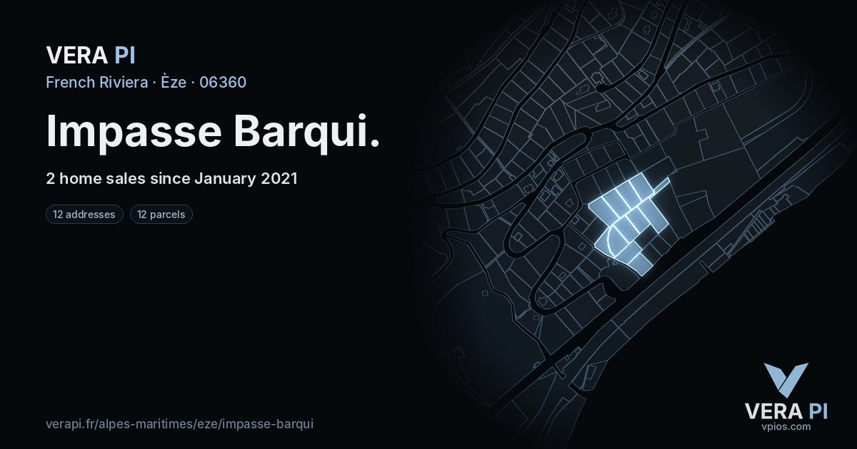 Impasse Barqui, Èze at night – every parcel coloured by the prices around it, the street's own parcels lit