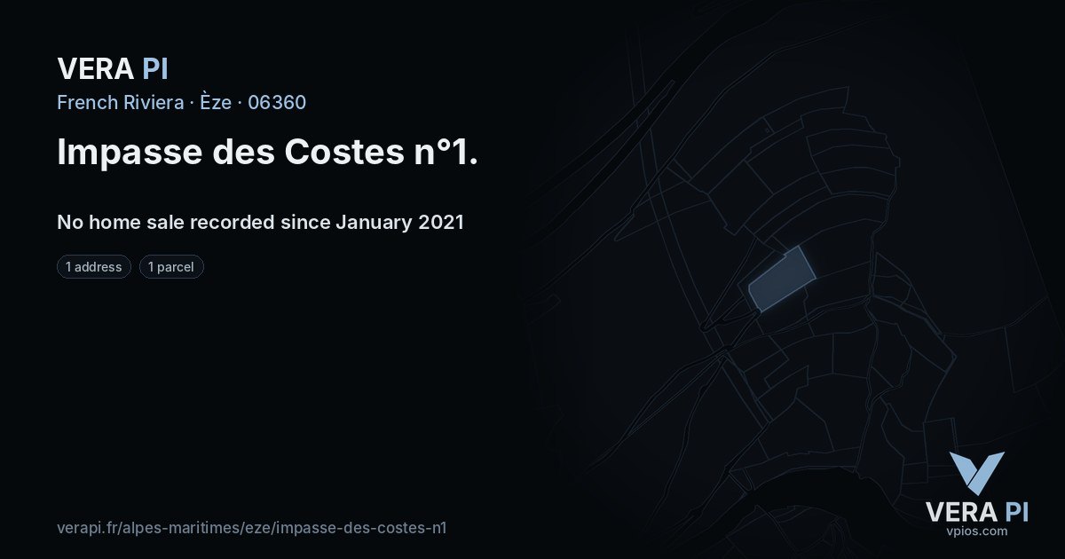 Impasse des Costes n°1, Èze at night – every parcel coloured by the prices around it, the street's own parcels lit