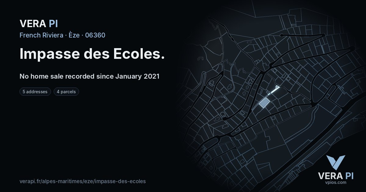 Impasse des Ecoles, Èze at night – every parcel coloured by the prices around it, the street's own parcels lit