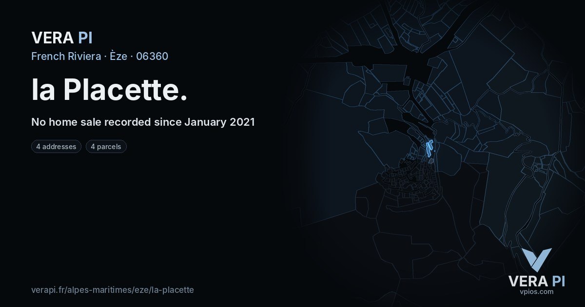la Placette, Èze at night – every parcel coloured by the prices around it, the street's own parcels lit