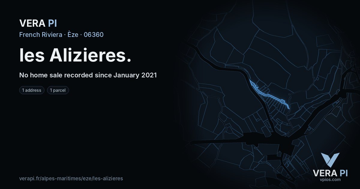 les Alizieres, Èze at night – every parcel coloured by the prices around it, the street's own parcels lit