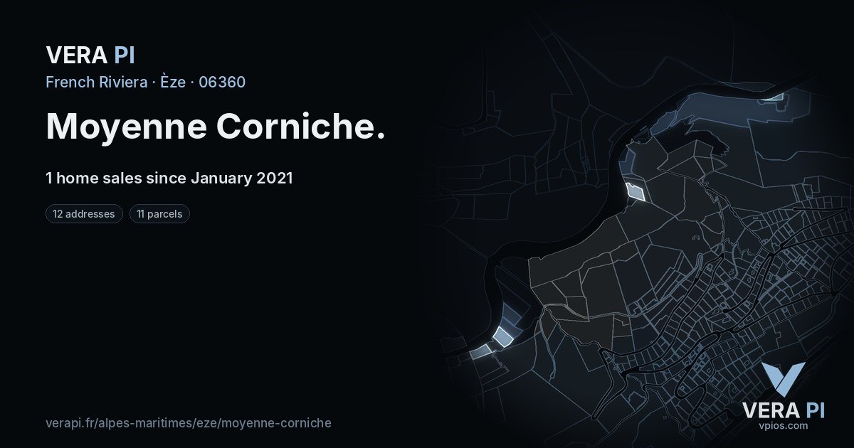 Moyenne Corniche, Èze at night – every parcel coloured by the prices around it, the street's own parcels lit
