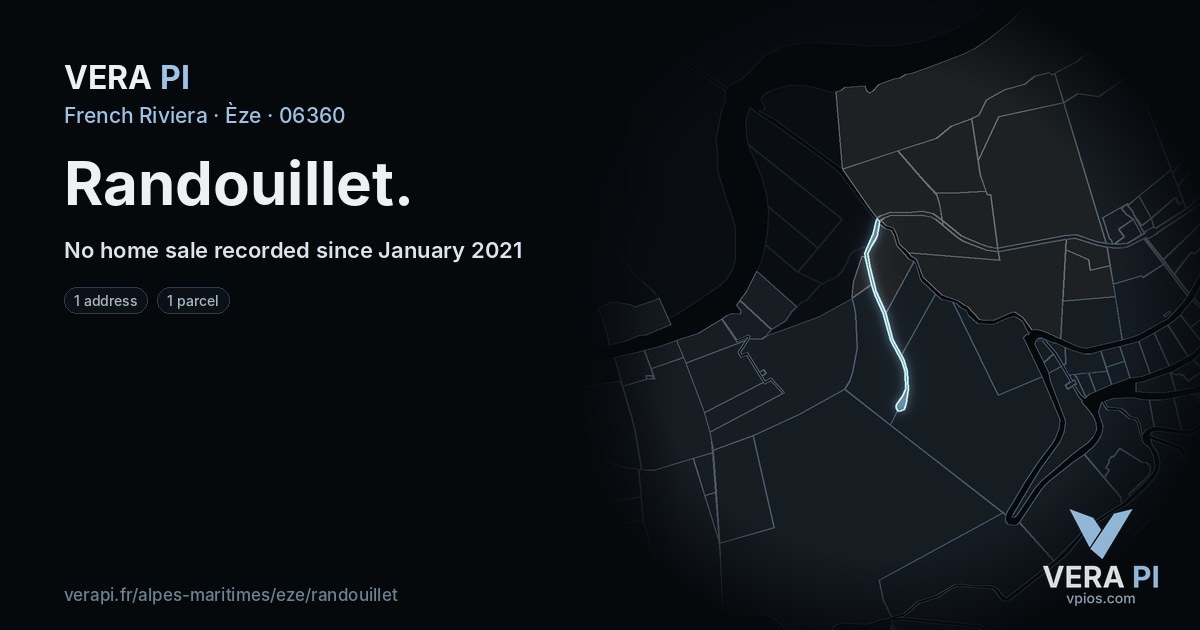 Randouillet, Èze at night – every parcel coloured by the prices around it, the street's own parcels lit