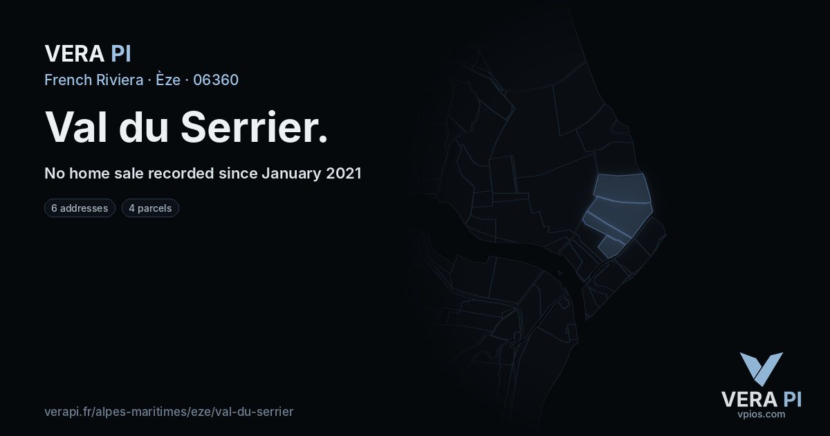 Val du Serrier, Èze at night – every parcel coloured by the prices around it, the street's own parcels lit