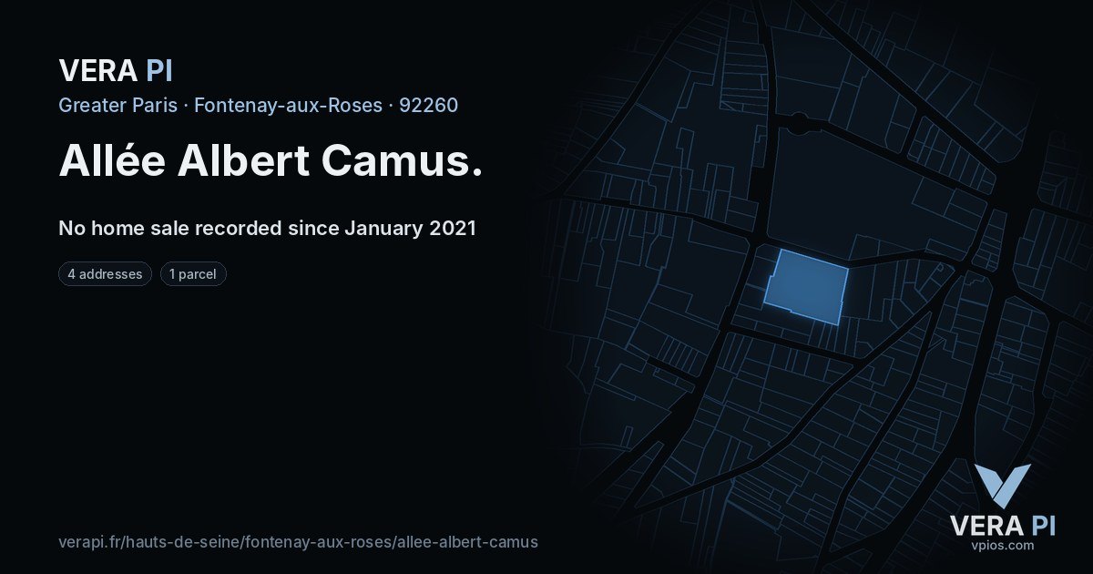Allée Albert Camus, Fontenay-aux-Roses at night – every parcel coloured by the prices around it, the street's own parcels lit