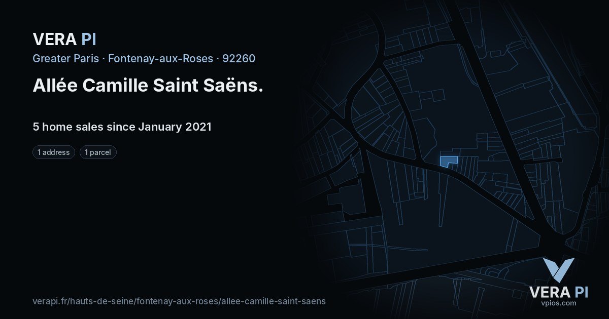 Allée Camille Saint Saëns, Fontenay-aux-Roses at night – every parcel coloured by the prices around it, the street's own parcels lit