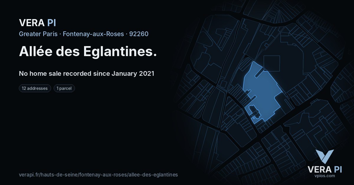 Allée des Eglantines, Fontenay-aux-Roses at night – every parcel coloured by the prices around it, the street's own parcels lit