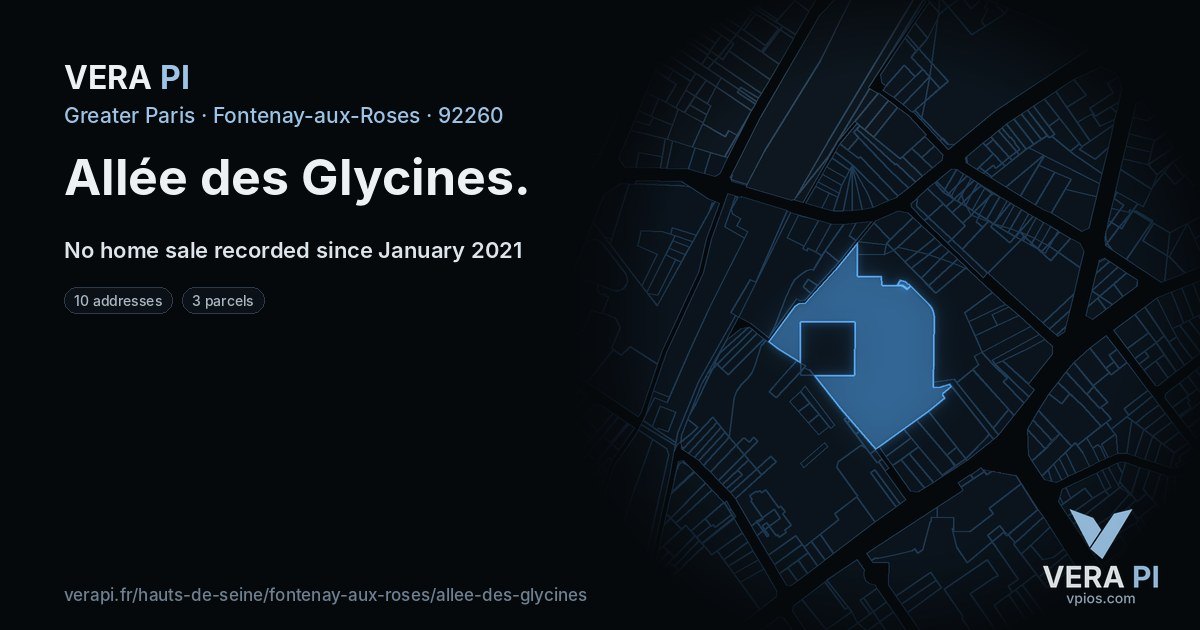 Allée des Glycines, Fontenay-aux-Roses at night – every parcel coloured by the prices around it, the street's own parcels lit