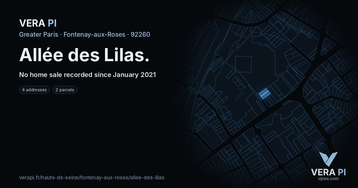 Allée des Lilas, Fontenay-aux-Roses at night – every parcel coloured by the prices around it, the street's own parcels lit