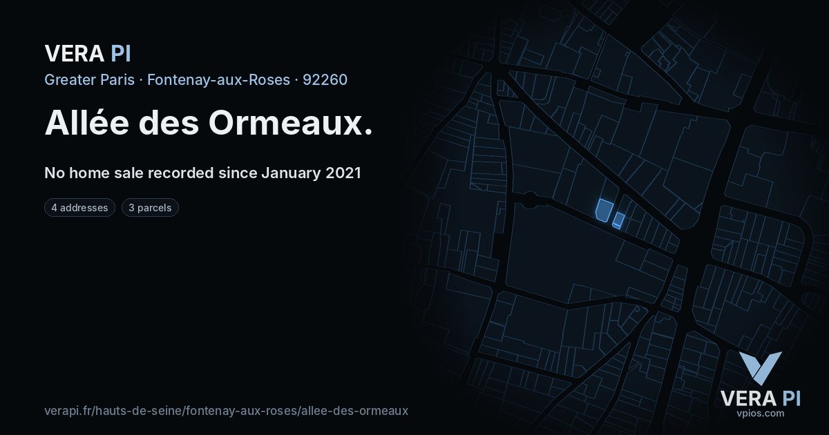 Allée des Ormeaux, Fontenay-aux-Roses at night – every parcel coloured by the prices around it, the street's own parcels lit