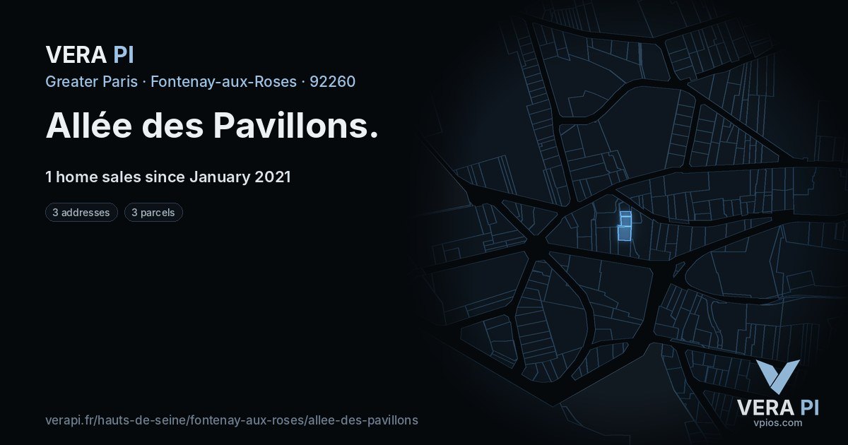 Allée des Pavillons, Fontenay-aux-Roses at night – every parcel coloured by the prices around it, the street's own parcels lit